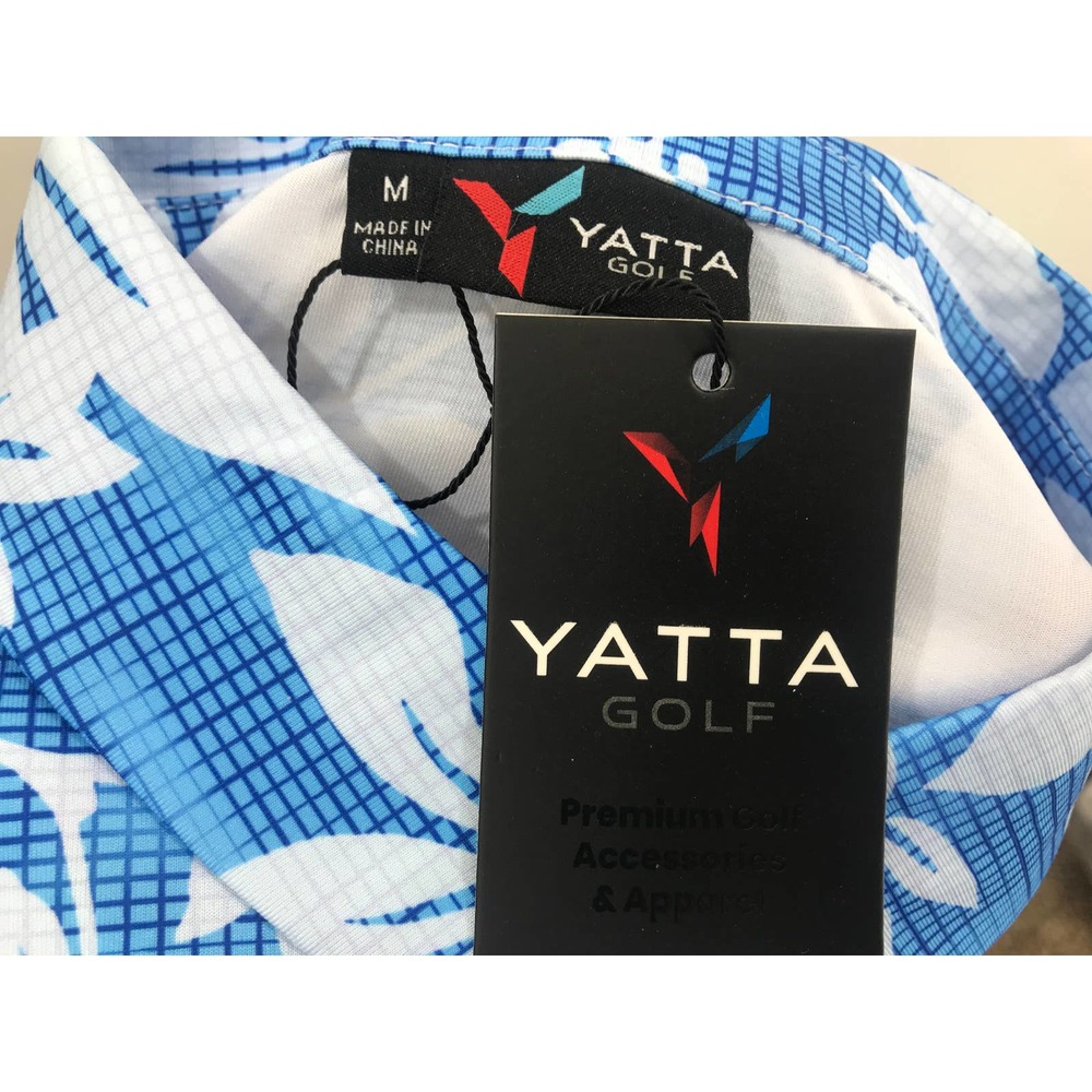 Men's Hawaiian print Golf Polo by Yatta  blue white floral Size M New - Picture 6 of 7